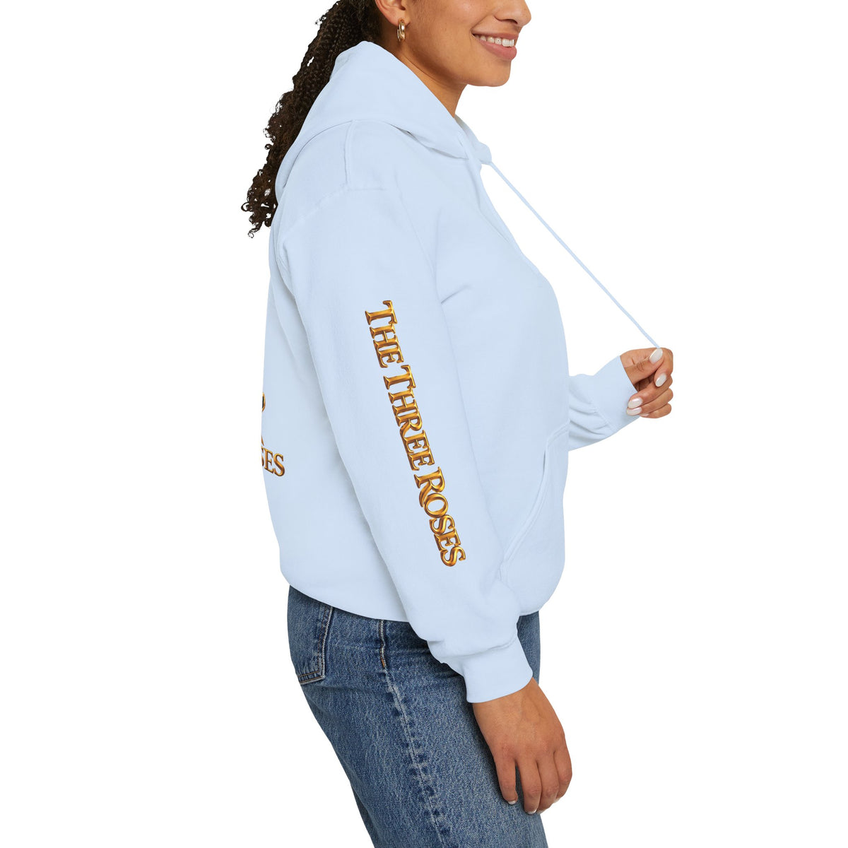 The Three Roses Hoodie: Unisex Gold Rose Graphic Hooded Sweatshirt