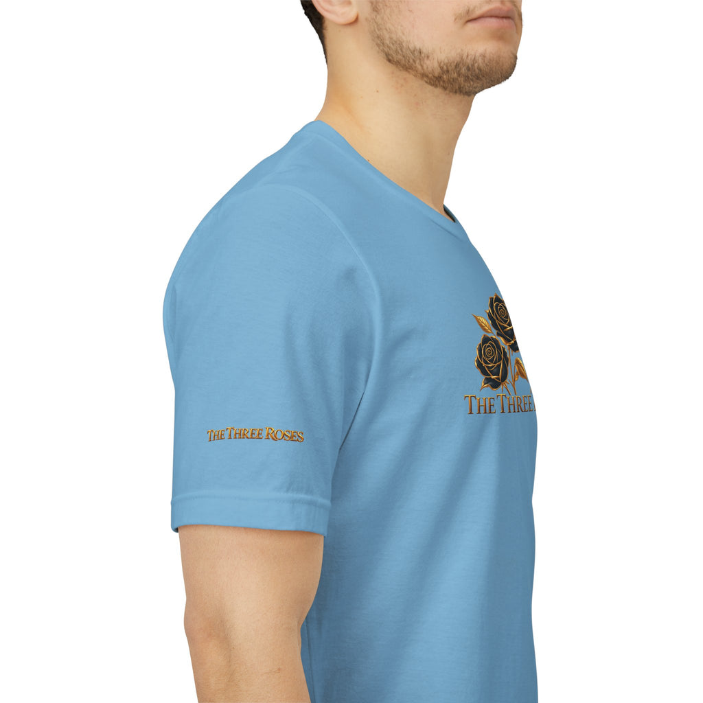The Three Roses: Unisex Gold Black Rose T-Shirt Graphic Logo