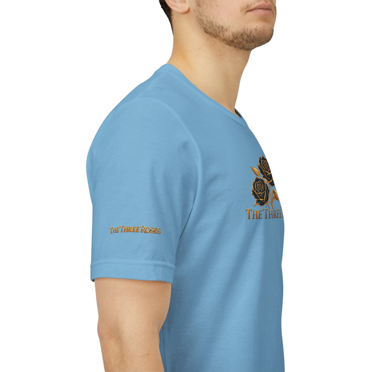The Three Roses: Unisex Gold Black Rose T-Shirt Graphic Logo