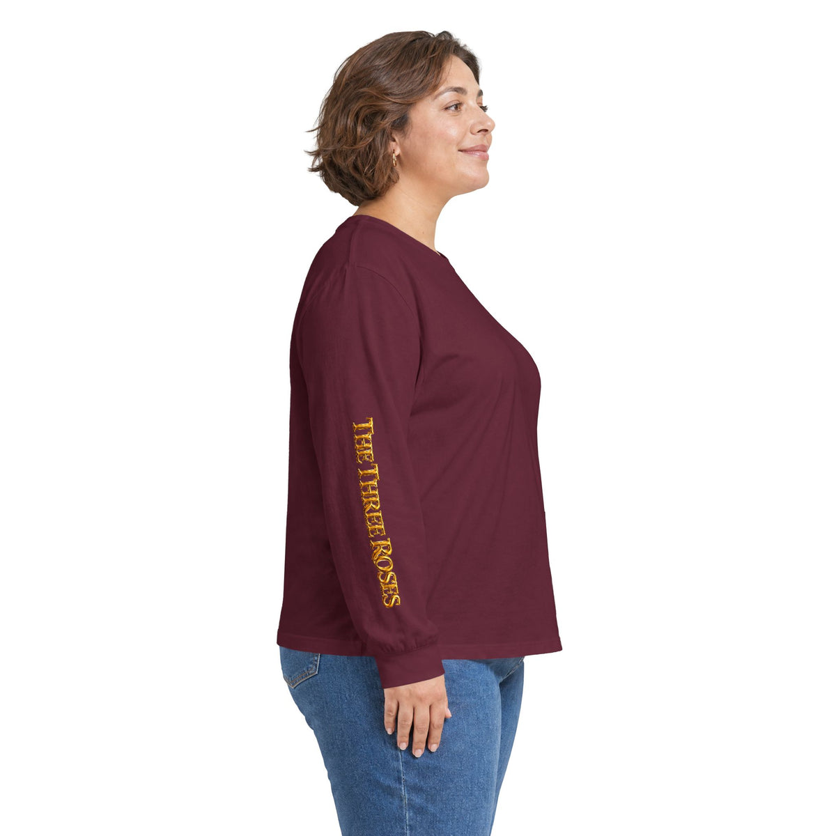 Long Sleeve Tee — Golden Black Rose Chest & Back Design