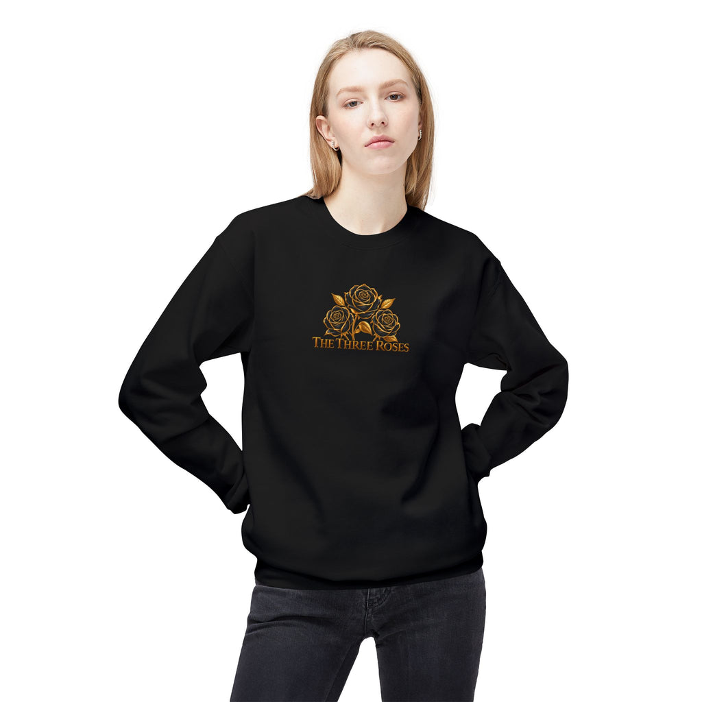 The Three Roses: Unisex Crewneck Gold Rose Sweatshirt Graphic Logo