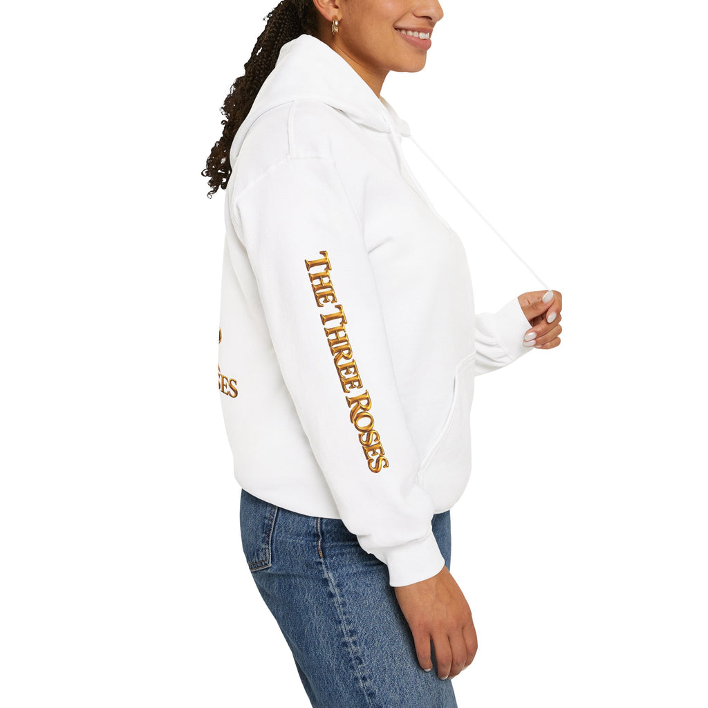 The Three Roses Hoodie: Unisex Gold Rose Graphic Hooded Sweatshirt