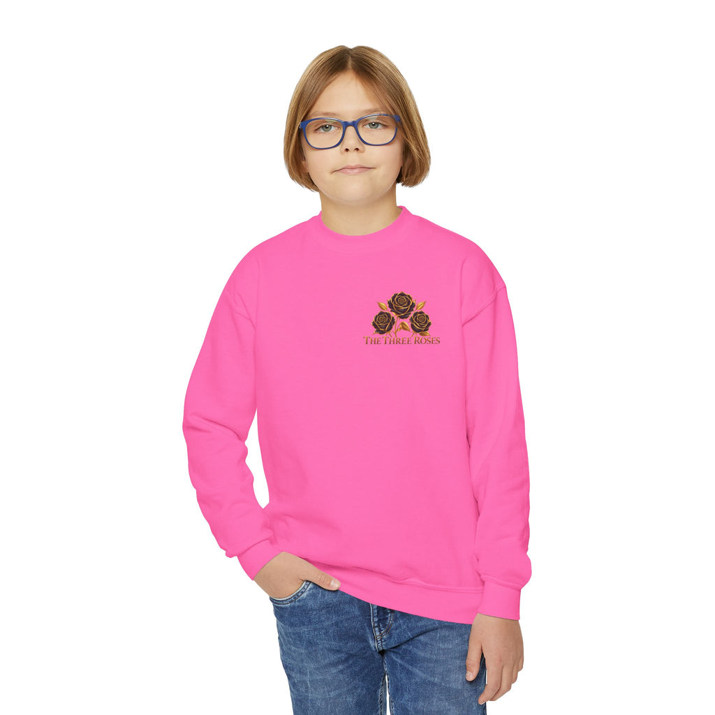 The Three Roses: Youth Crewneck Sweatshirt — Gold & Black Rose Graphic Logo