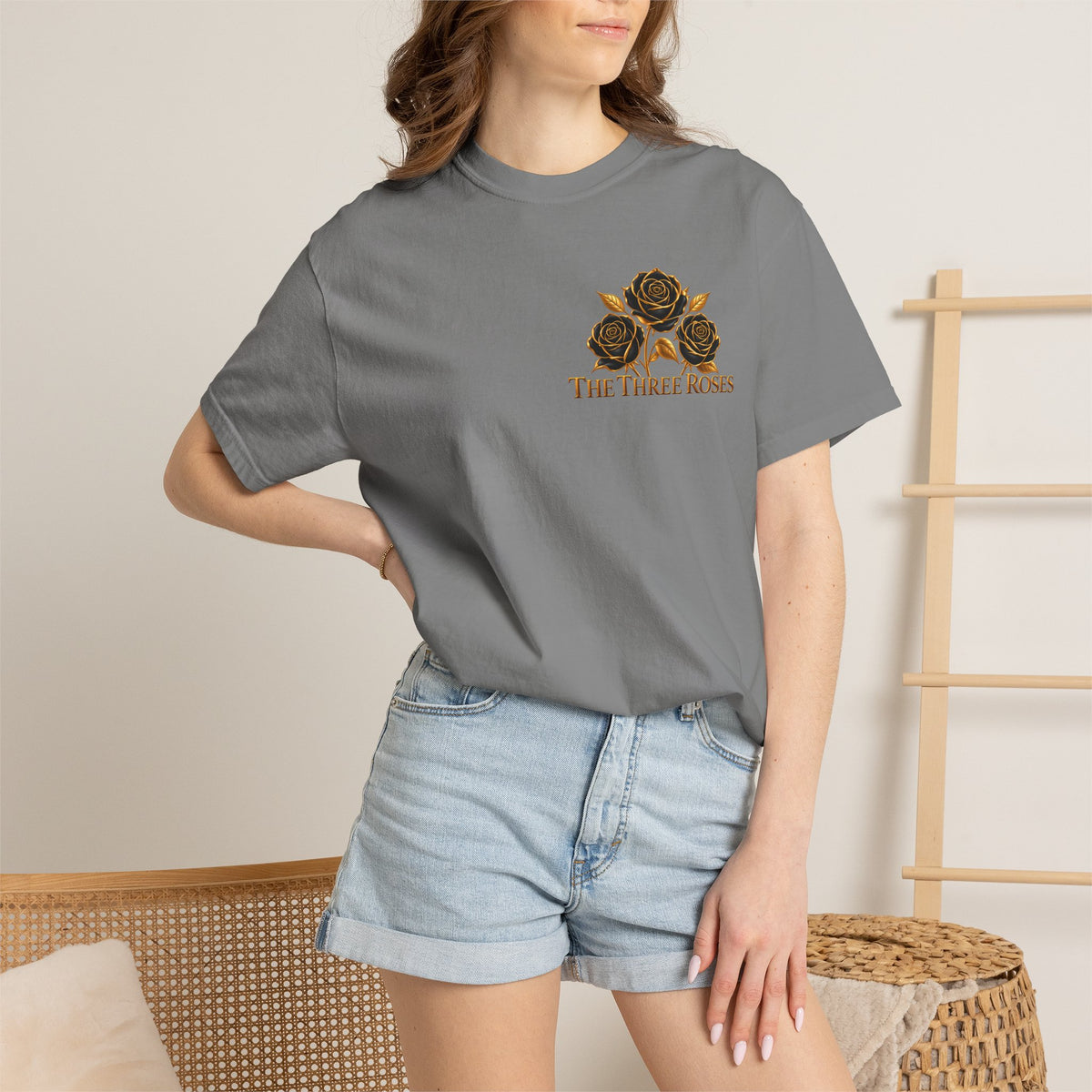 The Three Roses Graphic: Unisex T-Shirt  Gold & Black Floral Tee
