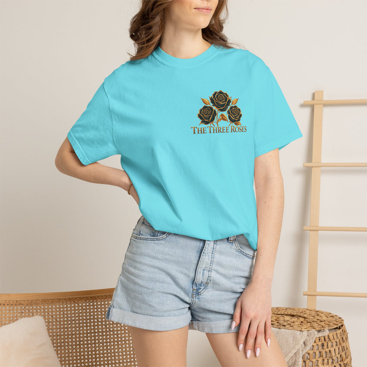 The Three Roses Graphic: Unisex T-Shirt  Gold & Black Floral Tee