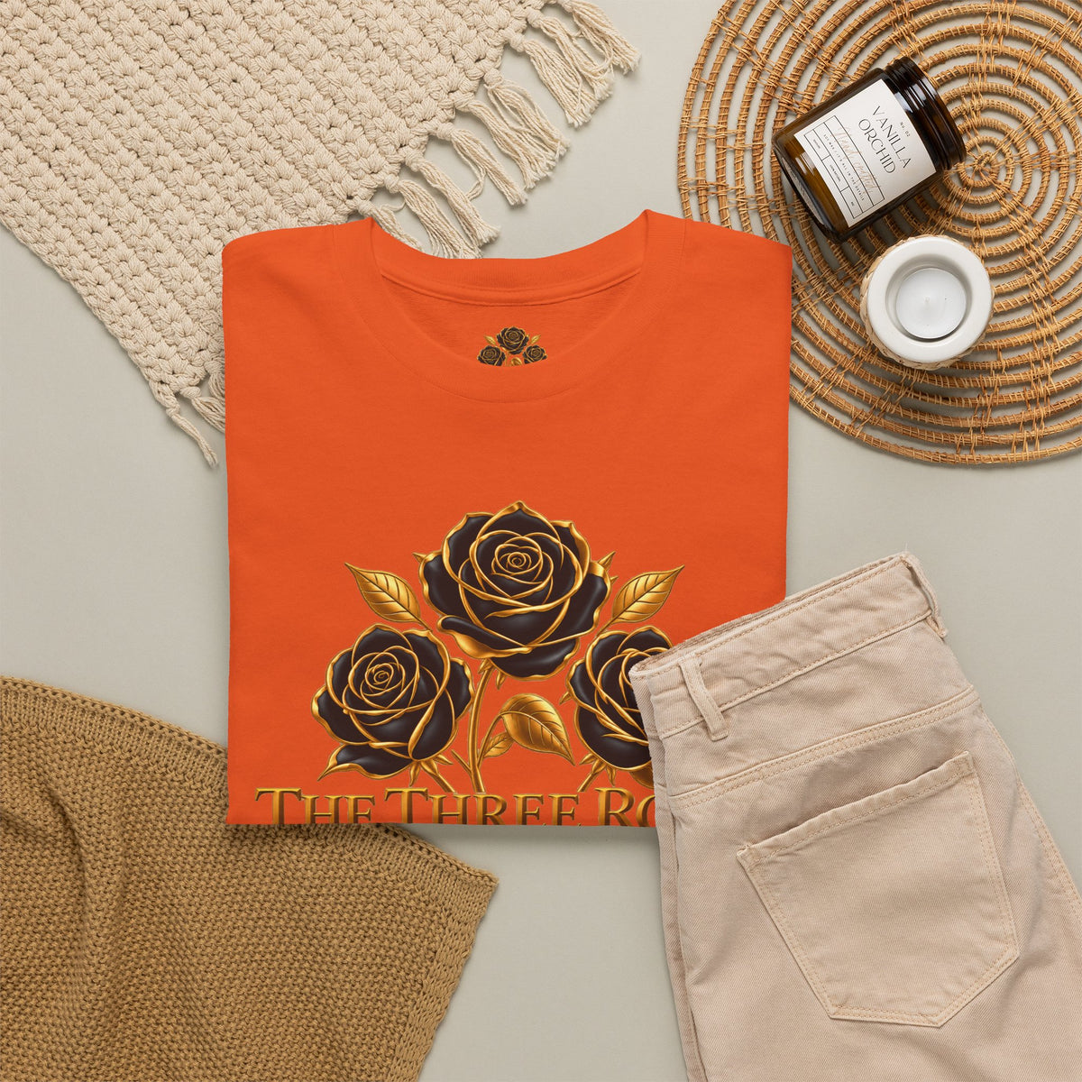 The Three Roses Tee — Mens Gold Floral Graphic T-Shirt
