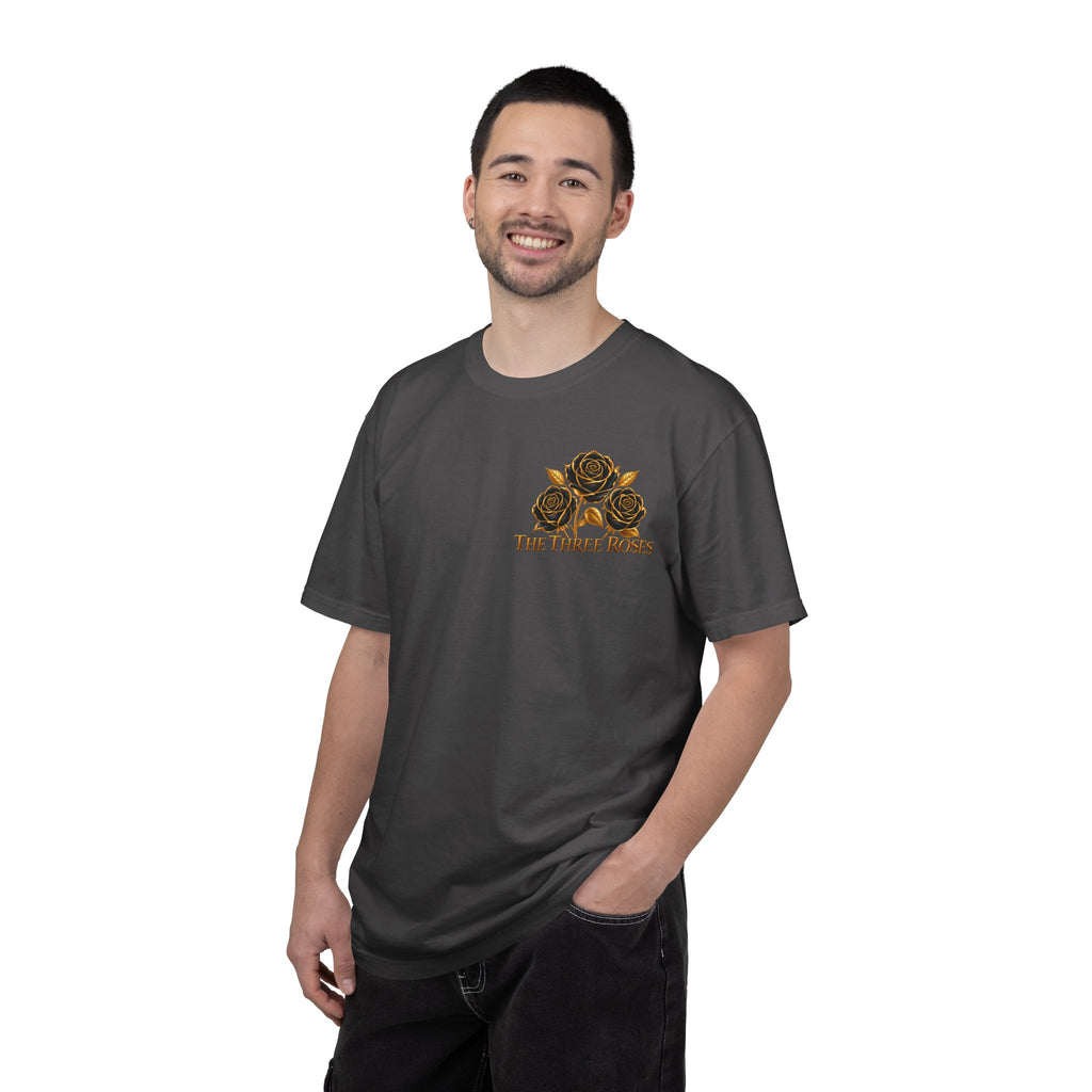The Three Roses Graphic: Unisex T-Shirt  Gold & Black Floral Tee