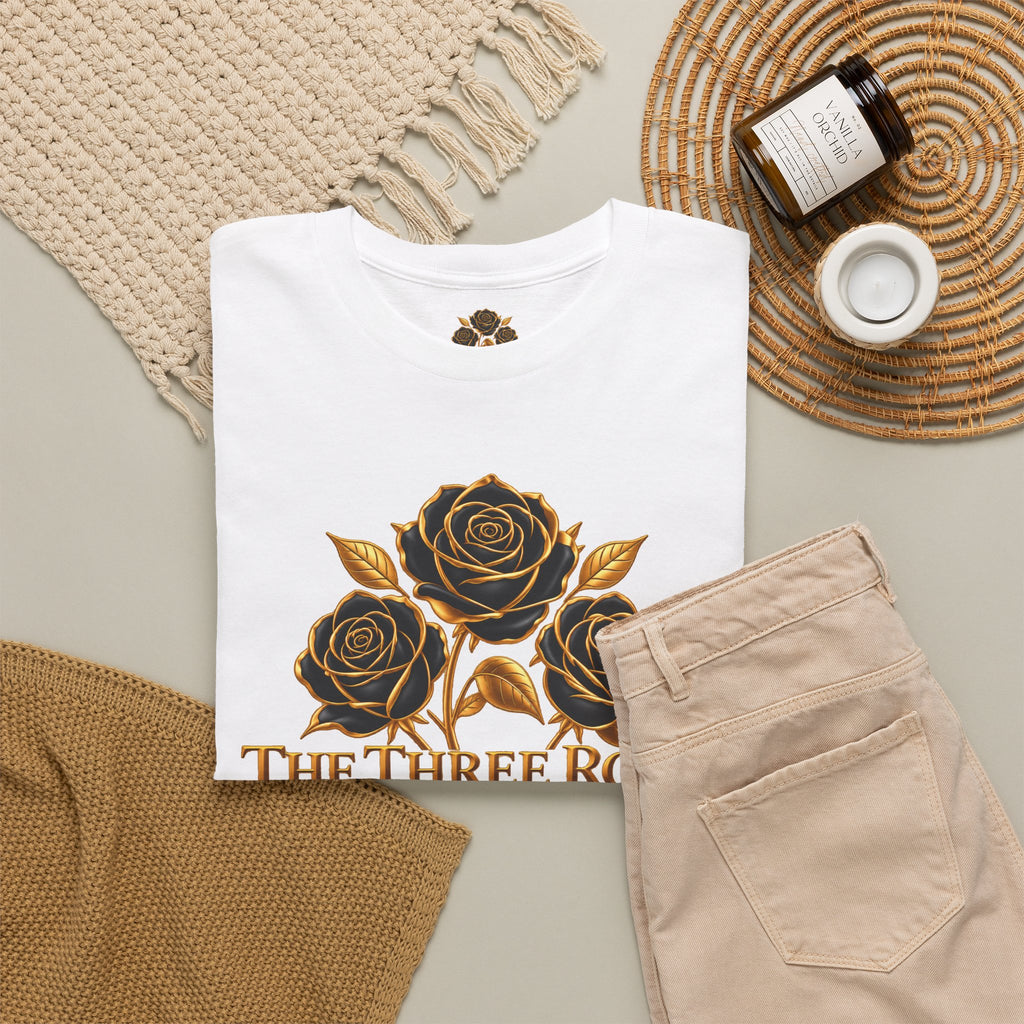 The Three Roses Tee — Mens Gold Floral Graphic T-Shirt