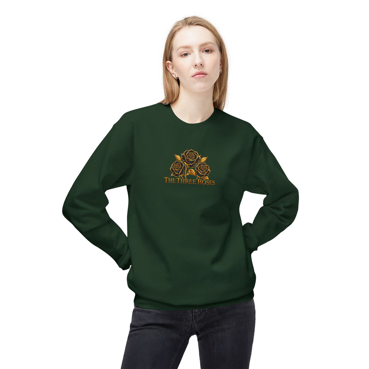 The Three Roses: Unisex Crewneck Gold Rose Sweatshirt Graphic Logo
