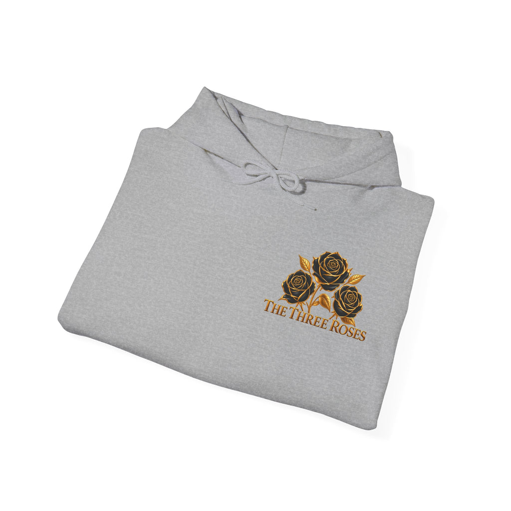 The Three Roses Hoodie: Unisex Gold Rose Graphic Hooded Sweatshirt