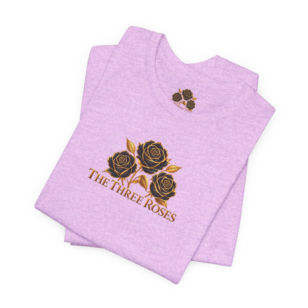 The Three Roses: Unisex Gold Black Rose T-Shirt Graphic Logo