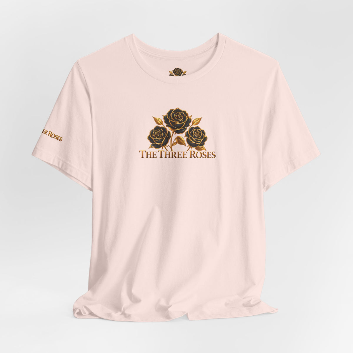 The Three Roses: Unisex Gold Black Rose T-Shirt Graphic Logo