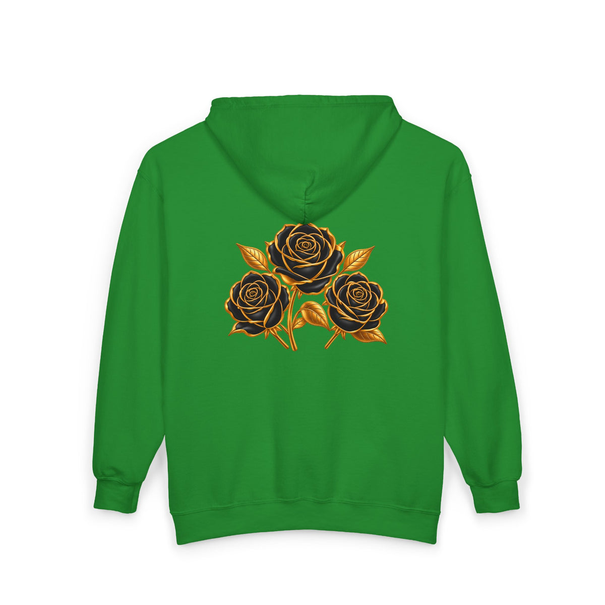 The Three Roses: Unisex Gold Floral Full-Zip Hoodie Graphic Logo