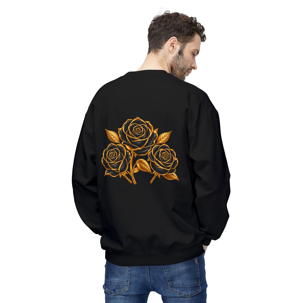 The Three Roses: Unisex Crewneck Gold Rose Sweatshirt Graphic Logo