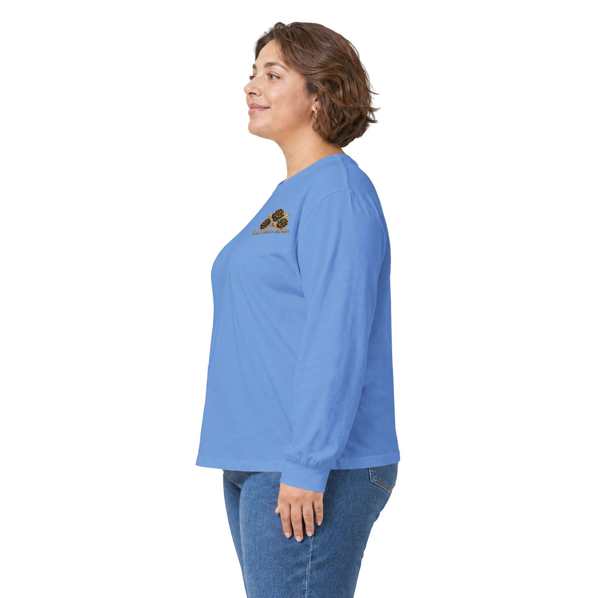 Long Sleeve Tee — Golden Black Rose Chest & Back Design