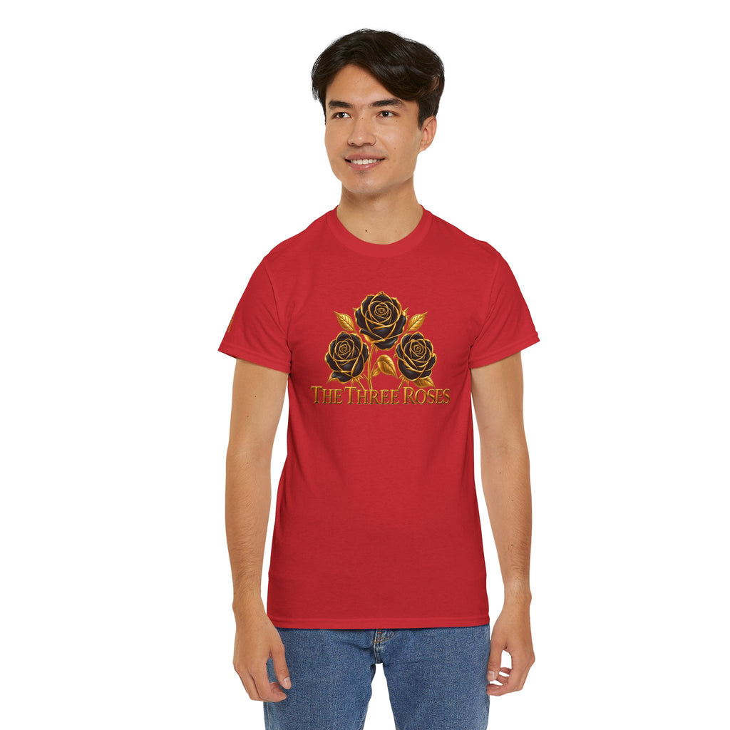 The Three Roses Tee — Mens Gold Floral Graphic T-Shirt