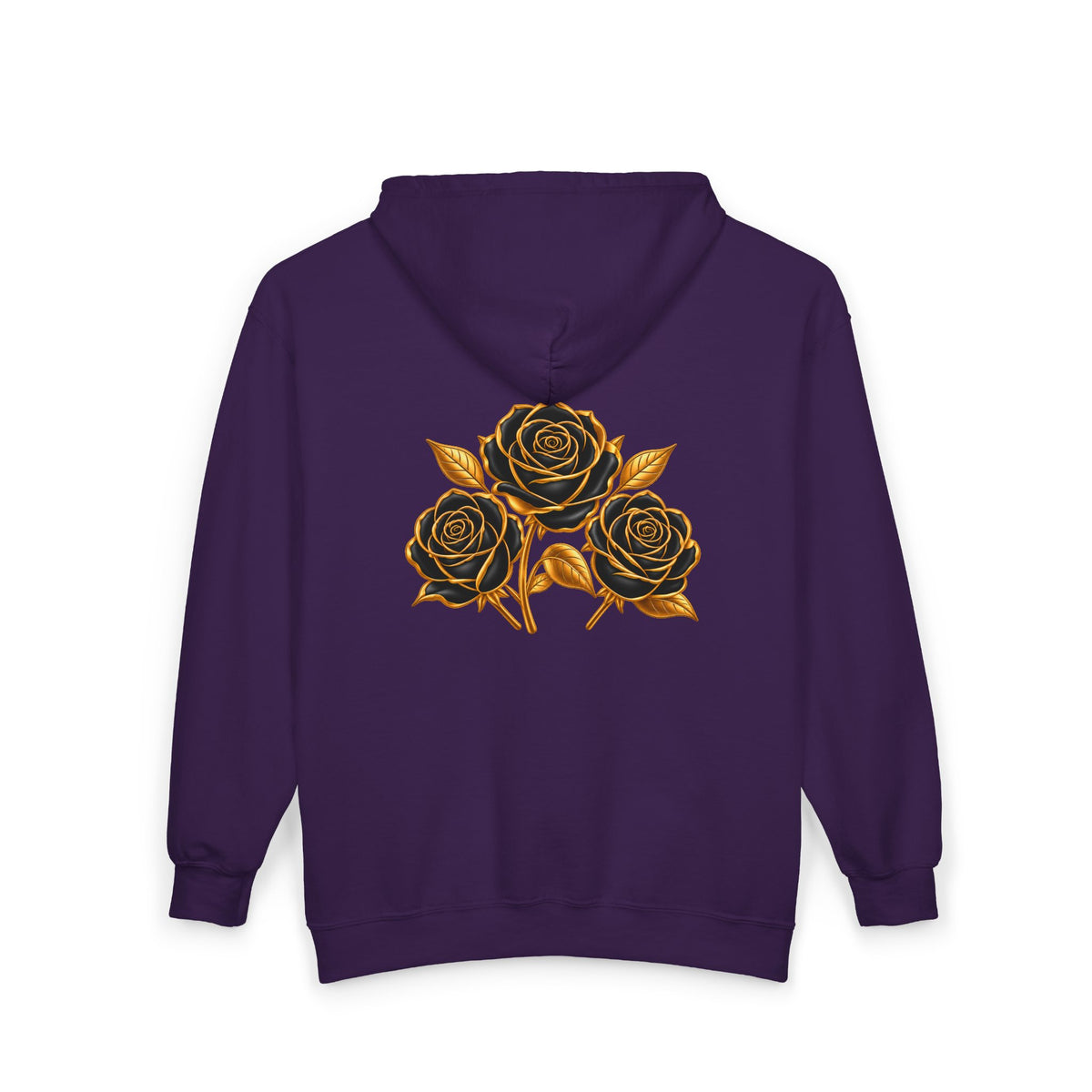 The Three Roses: Unisex Gold Floral Full-Zip Hoodie Graphic Logo
