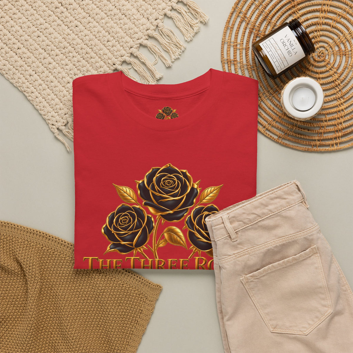The Three Roses Tee — Mens Gold Floral Graphic T-Shirt