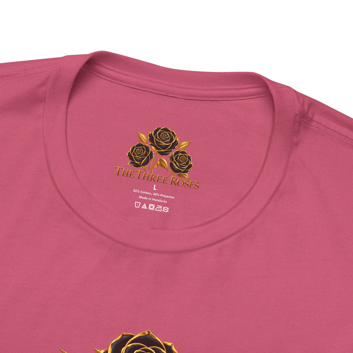 The Three Roses: Unisex Gold Black Rose T-Shirt Graphic Logo
