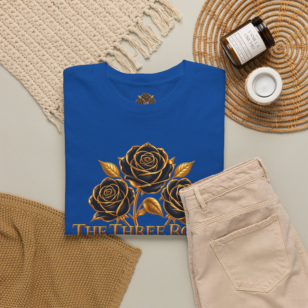 The Three Roses Tee — Mens Gold Floral Graphic T-Shirt