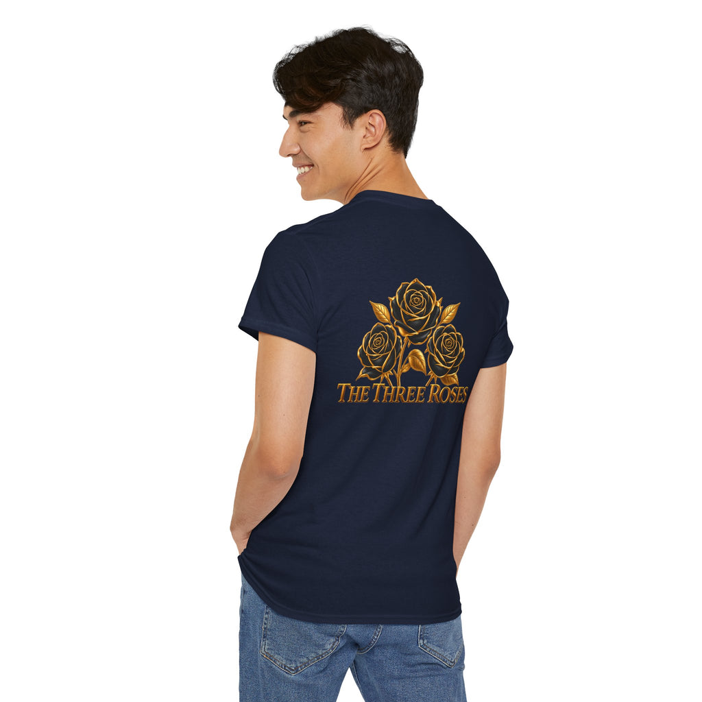 The Three Roses Tee — Mens Gold Floral Graphic T-Shirt