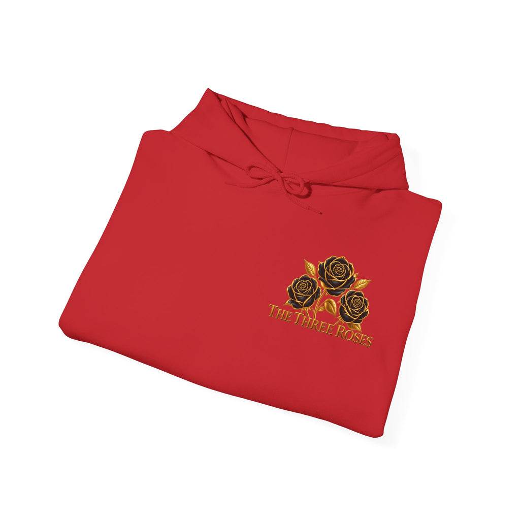 The Three Roses Hoodie: Unisex Gold Rose Graphic Hooded Sweatshirt