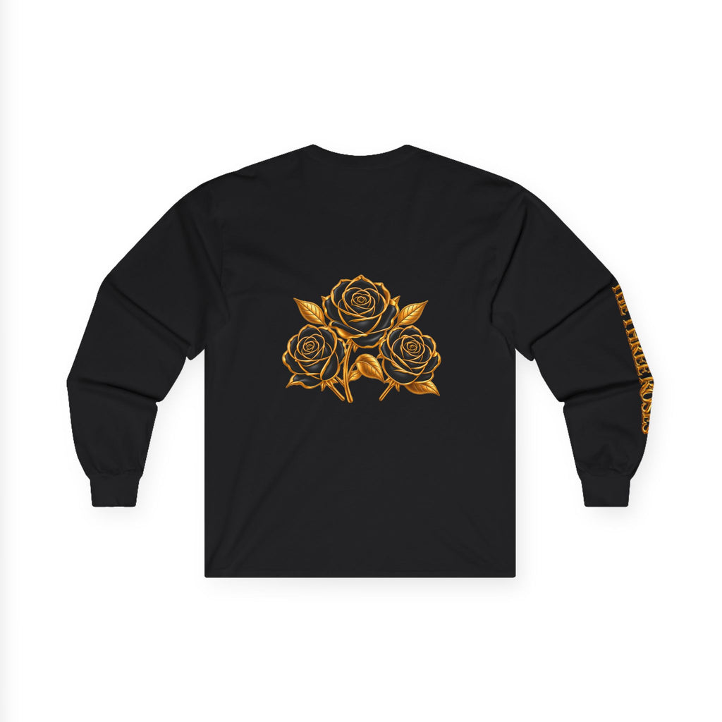 Long Sleeve Tee — Golden Black Rose Chest & Back Design
