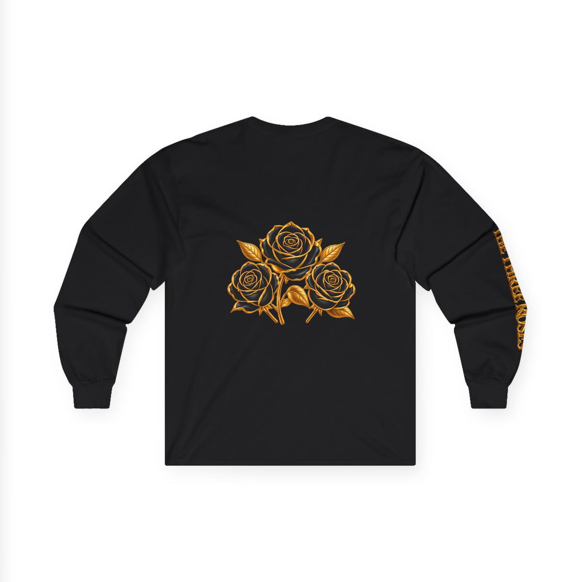 Long Sleeve Tee — Golden Black Rose Chest & Back Design