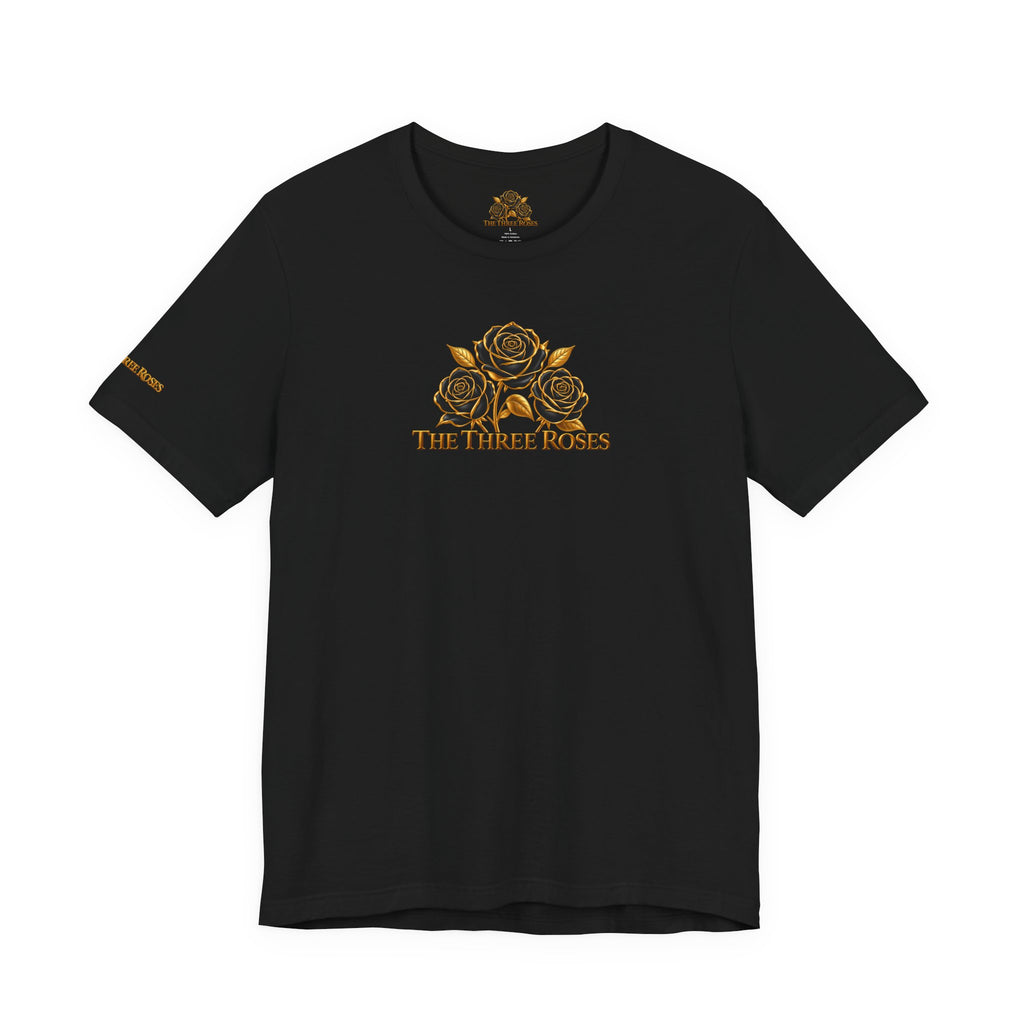 The Three Roses: Unisex Gold Black Rose T-Shirt Graphic Logo