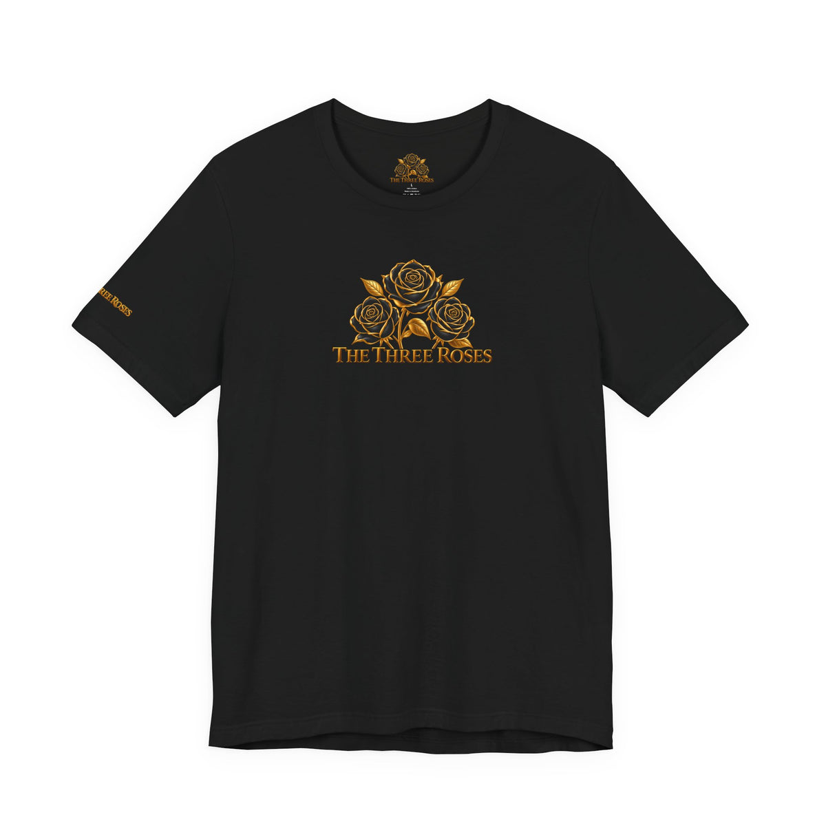 The Three Roses: Unisex Gold Black Rose T-Shirt Graphic Logo
