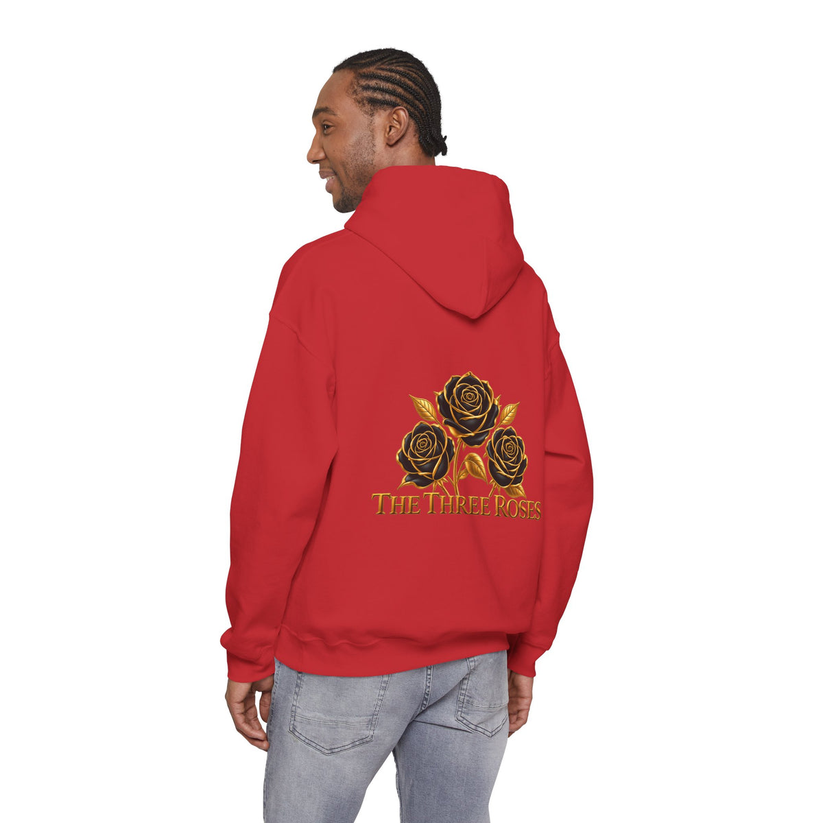 The Three Roses Hoodie: Unisex Gold Rose Graphic Hooded Sweatshirt