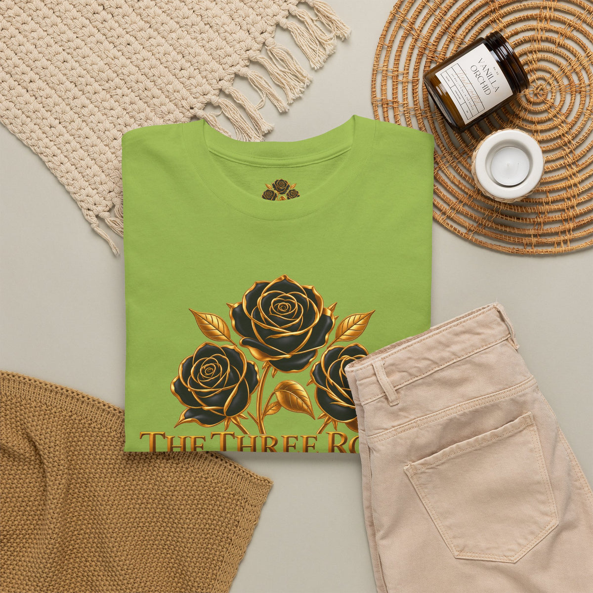 The Three Roses Tee — Mens Gold Floral Graphic T-Shirt