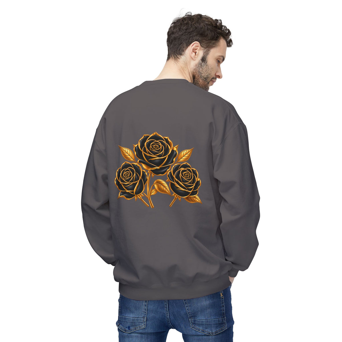 The Three Roses: Unisex Crewneck Gold Rose Sweatshirt Graphic Logo