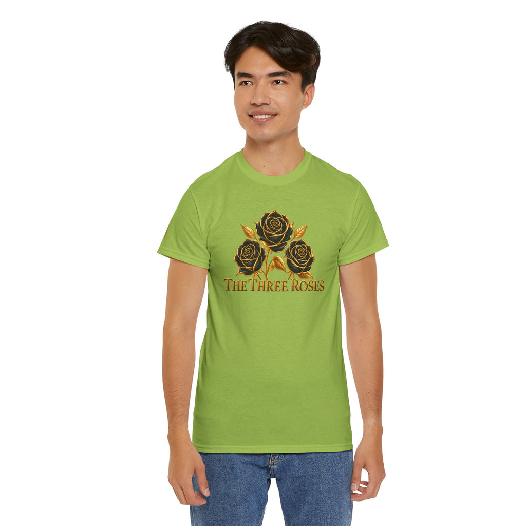 The Three Roses Tee — Mens Gold Floral Graphic T-Shirt
