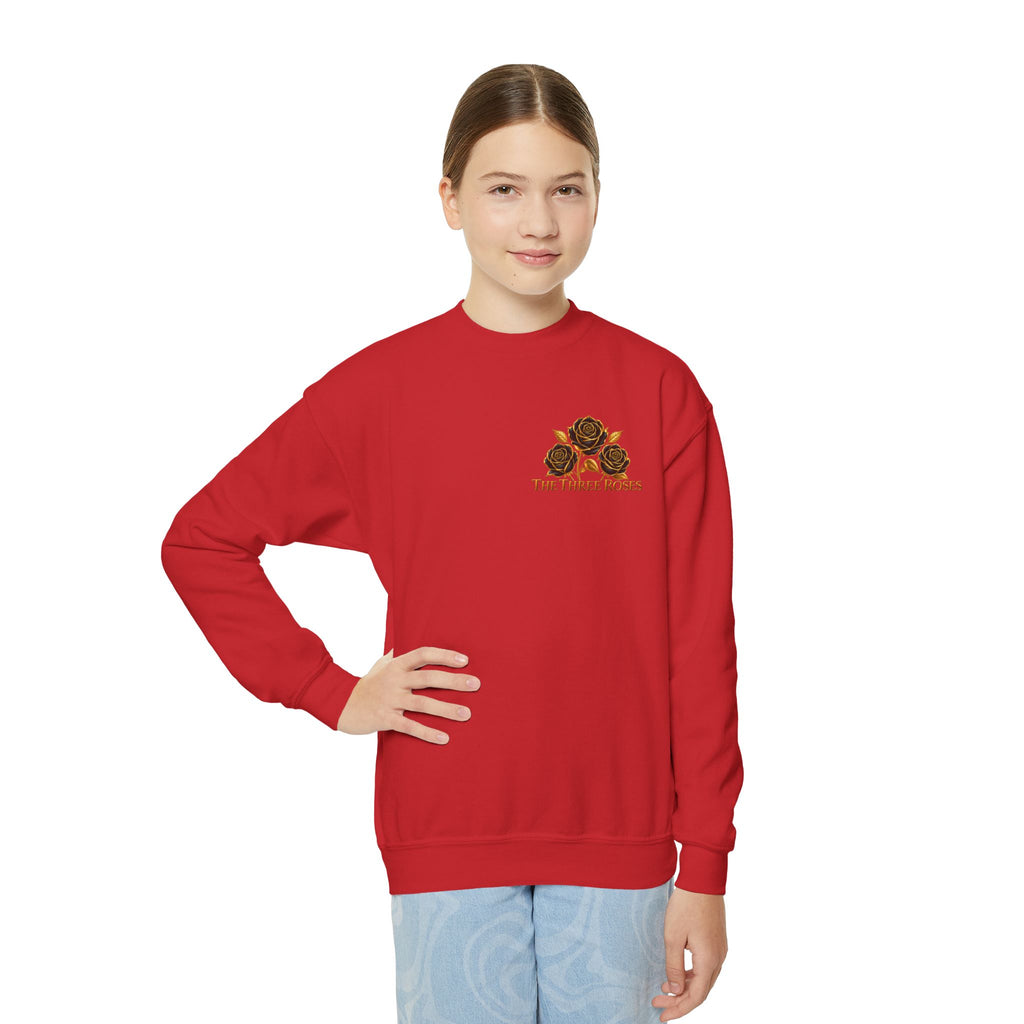 The Three Roses: Youth Crewneck Sweatshirt — Gold & Black Rose Graphic Logo