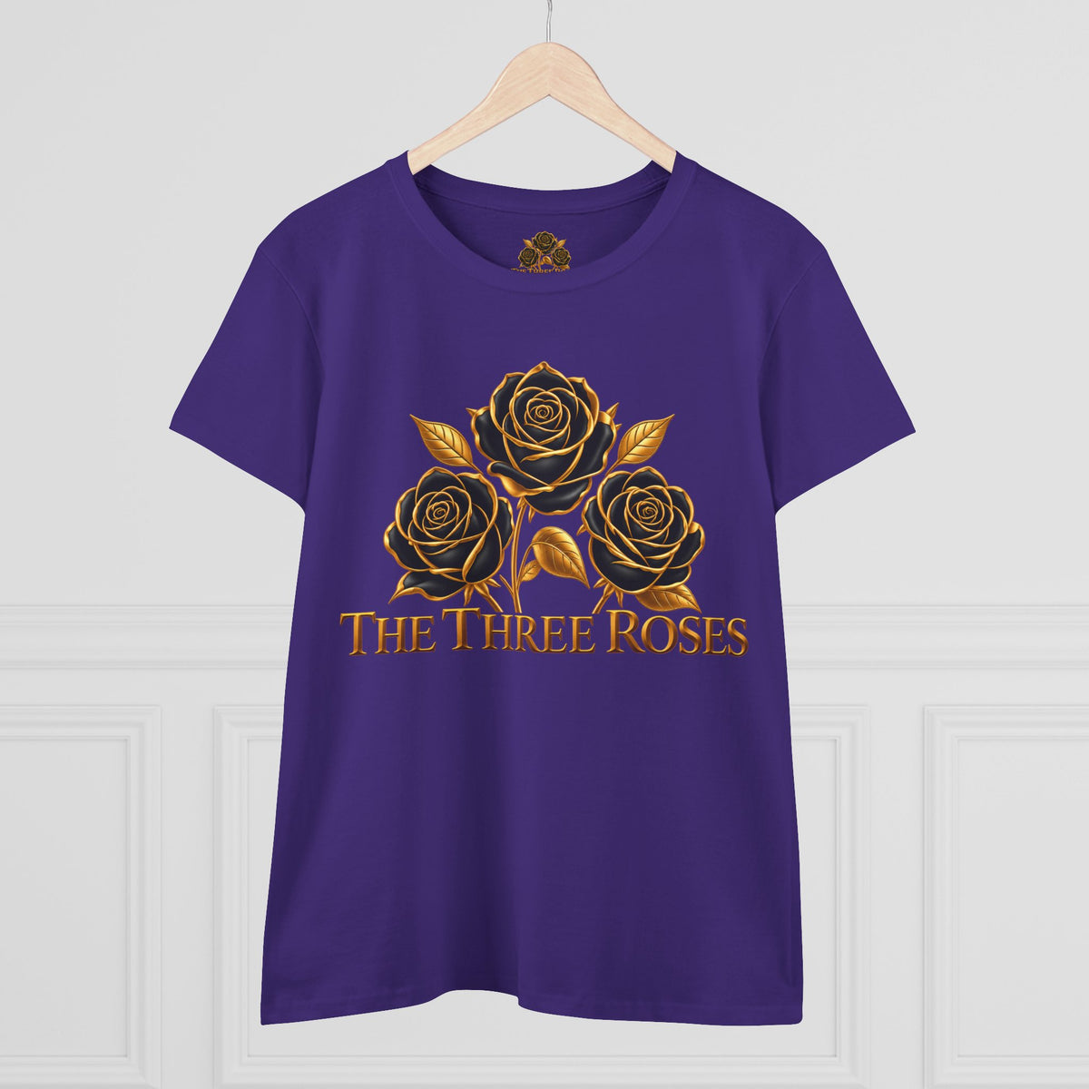 The Three Roses Tee: Womens Black & Gold Rose Graphic T-Shirt