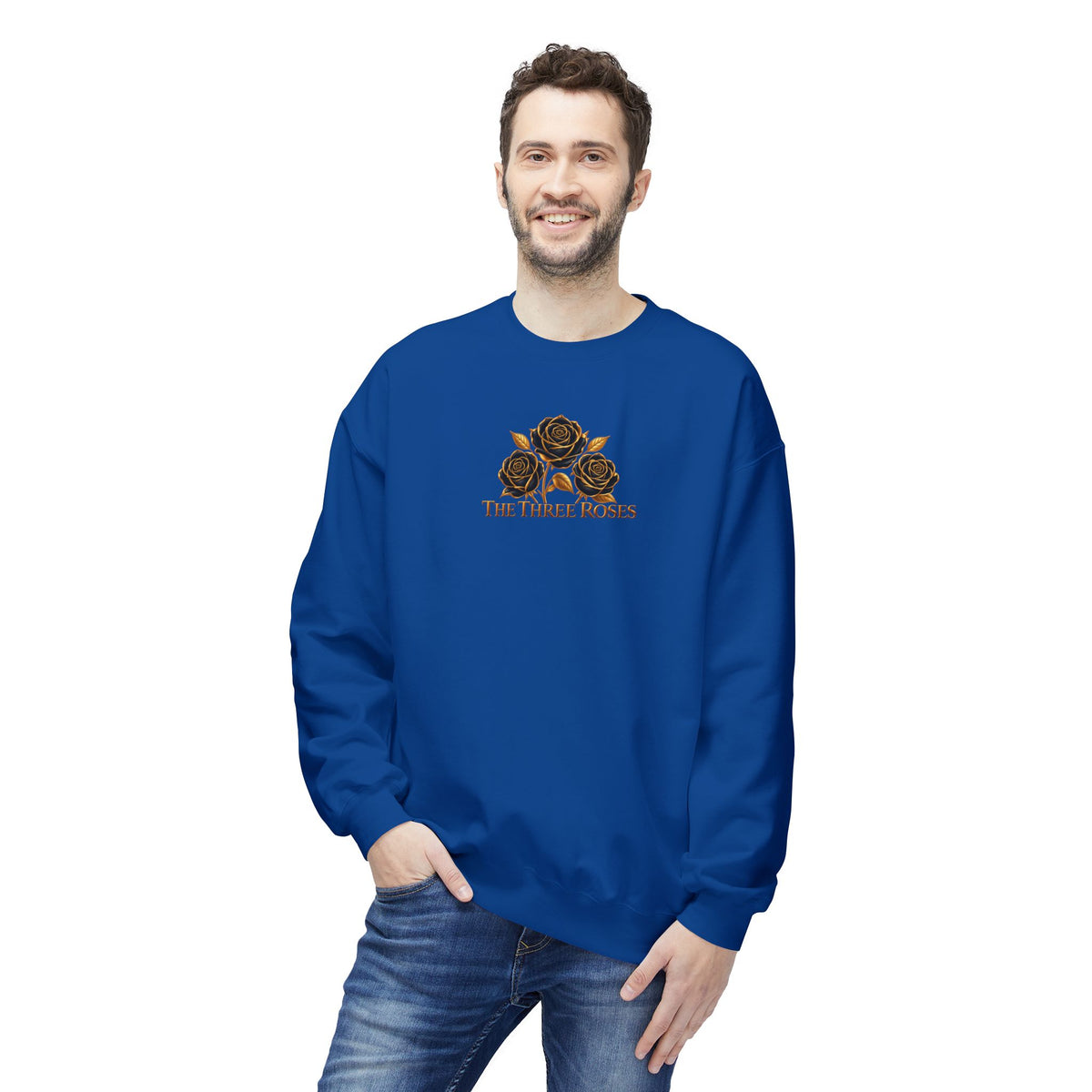 The Three Roses: Unisex Crewneck Gold Rose Sweatshirt Graphic Logo