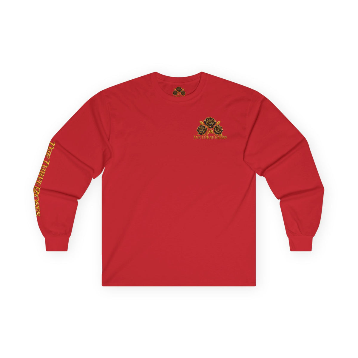 Long Sleeve Tee — Golden Black Rose Chest & Back Design
