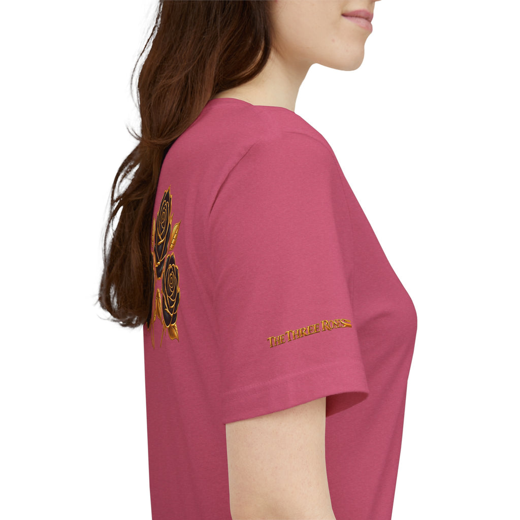 The Three Roses: Unisex Gold Black Rose T-Shirt Graphic Logo