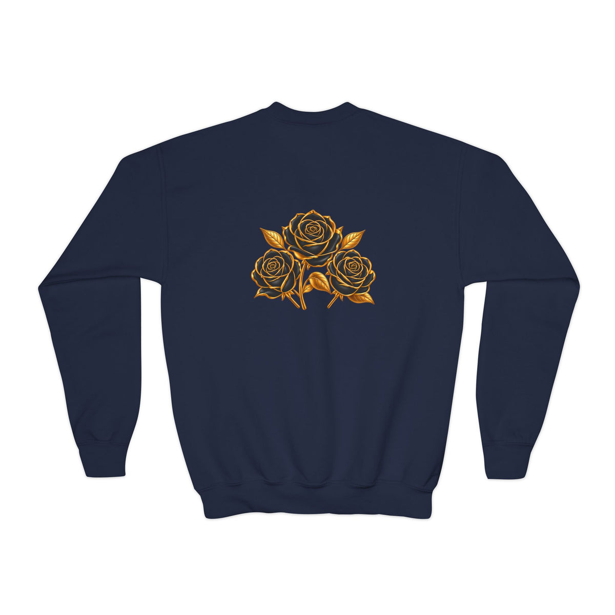 The Three Roses: Youth Crewneck Sweatshirt — Gold & Black Rose Graphic Logo