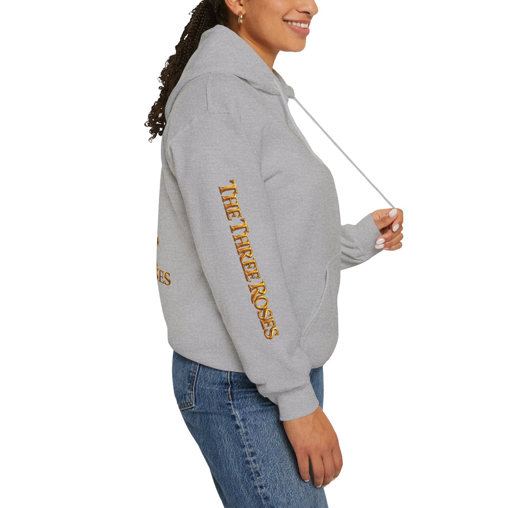The Three Roses Hoodie: Unisex Gold Rose Graphic Hooded Sweatshirt