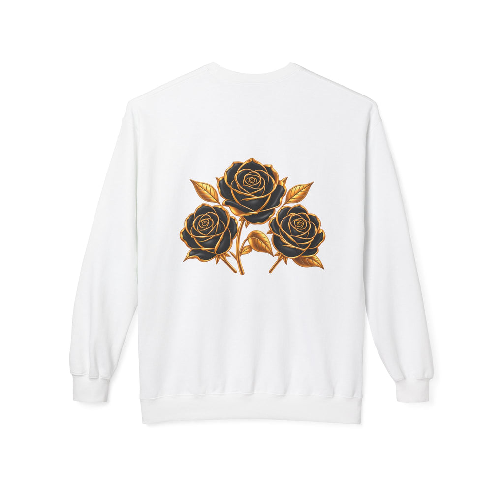 The Three Roses: Unisex Crewneck Gold Rose Sweatshirt Graphic Logo