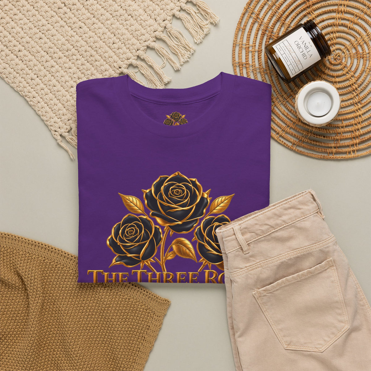 The Three Roses Tee — Mens Gold Floral Graphic T-Shirt