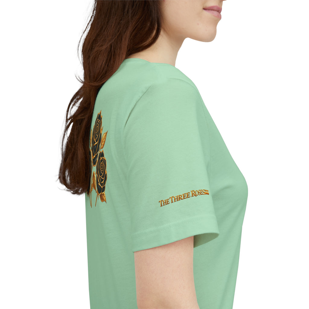 The Three Roses: Unisex Gold Black Rose T-Shirt Graphic Logo