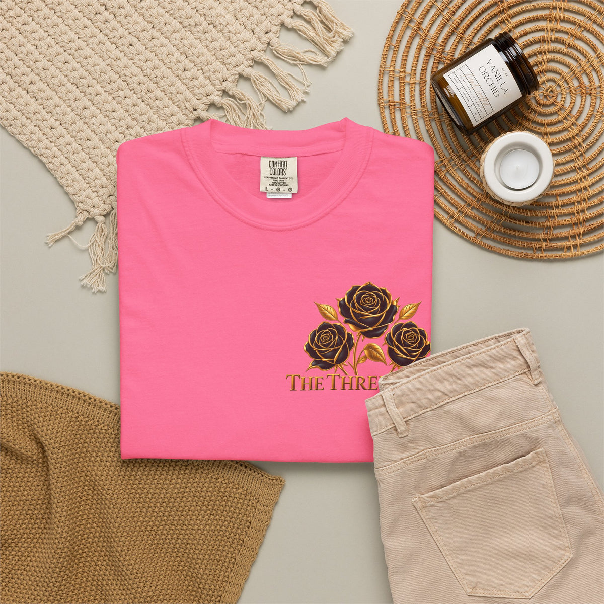 The Three Roses Graphic: Unisex T-Shirt  Gold & Black Floral Tee