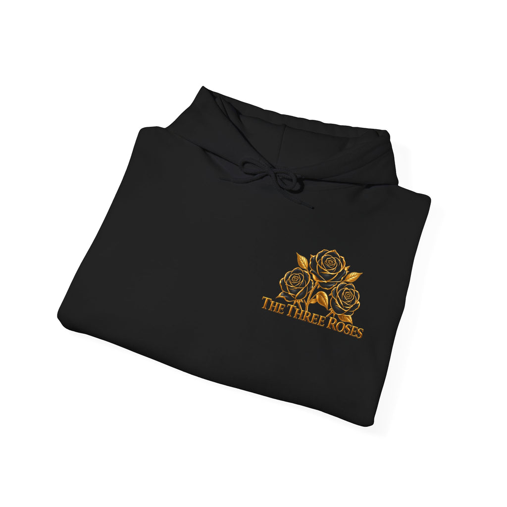 The Three Roses Hoodie: Unisex Gold Rose Graphic Hooded Sweatshirt