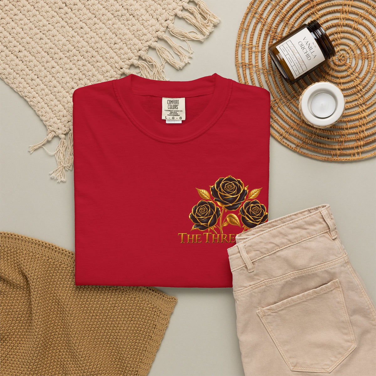 The Three Roses Graphic: Unisex T-Shirt  Gold & Black Floral Tee