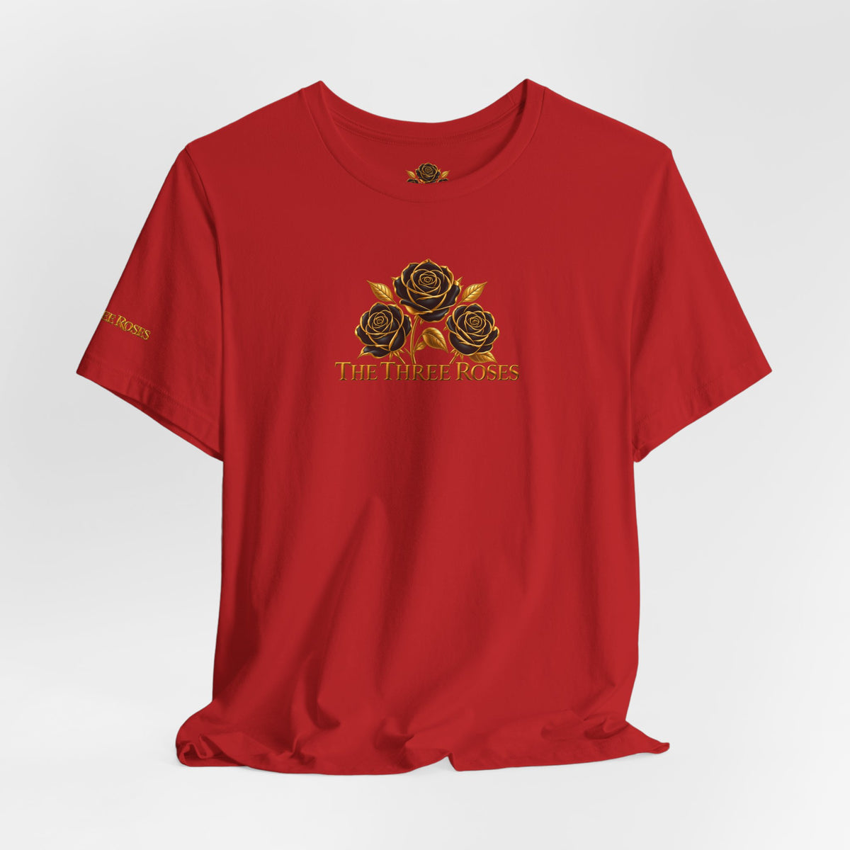 The Three Roses: Unisex Gold Black Rose T-Shirt Graphic Logo