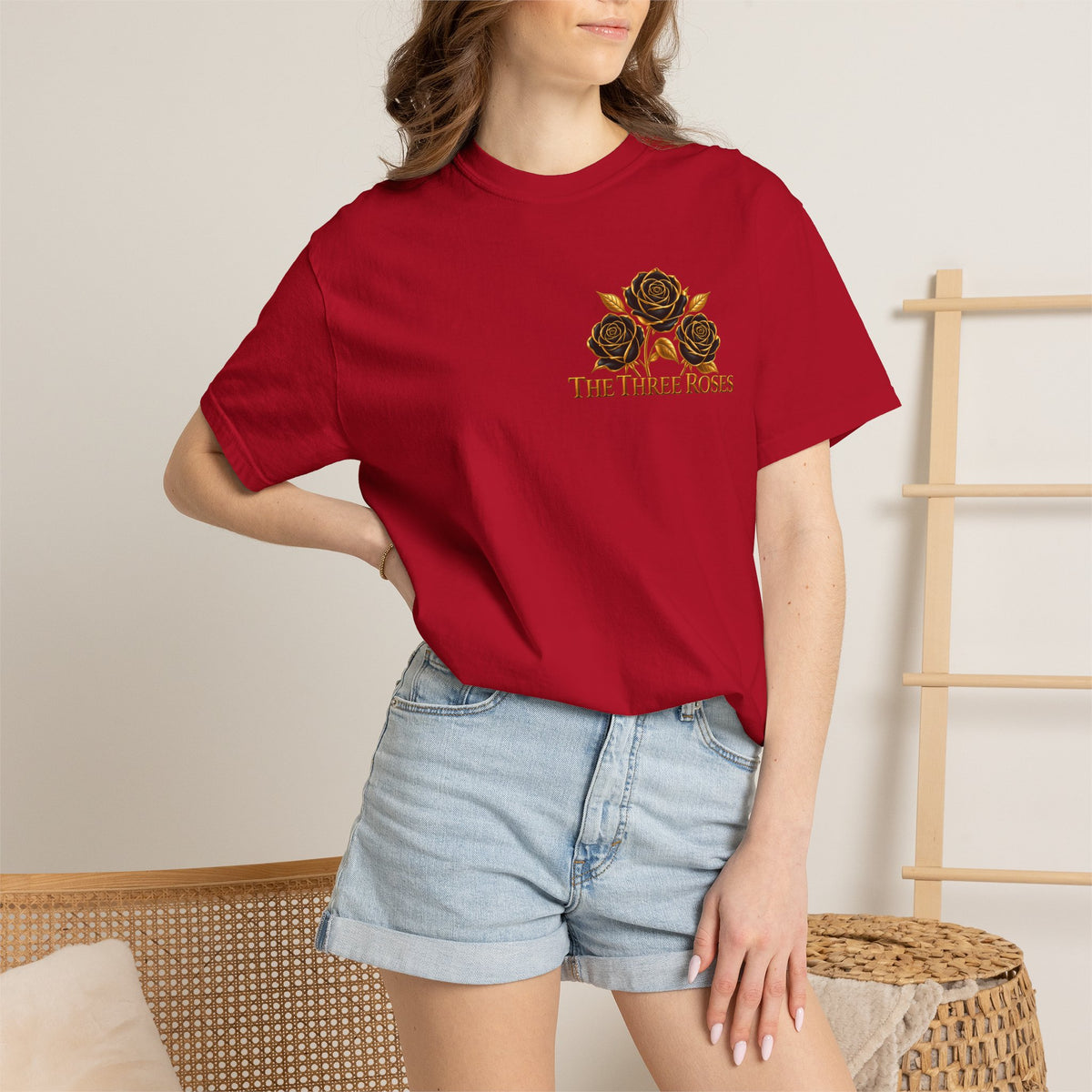 The Three Roses Graphic: Unisex T-Shirt  Gold & Black Floral Tee