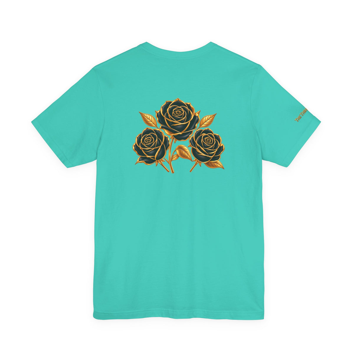 The Three Roses: Unisex Gold Black Rose T-Shirt Graphic Logo